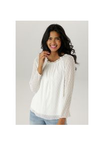 Aniston SELECTED, Damen, Schlupfbluse mit weiten Ausschnitt und elastischen Gummi, wei&szlig;, 48, wei&szlig;, Bluse aus transparenten Polyester-Chiffon mit 