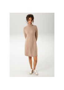 Aniston CASUAL, Damen, Strickkleid mit Zopfmuster im Oberteil und den langen &Auml;rmeln, camelfarben, N-Gr, 44 -N-Gr, camelfarben, Kleid aus weicher 