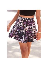 Vivance , Hosenrock, mit Blumenprint, Skort, Rock inklusive Hose , schwarz-lila bedruckt , 34 , 34 , Bund mit bequemem Gummizug