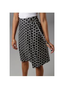 Aniston SELECTED, Damen, Wickelrock mit modischer Schnalle, marine-grau, 34, marine-grau, Damenrock aus trageangenehmer Sandy-Qualit&auml;t