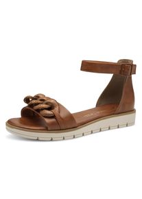 Marco Tozzi , Riemchensandale, Keilabsatz, Sommerschuh, Sandalette, mit Zierkette Ton in Ton , cognac , 41 , 41 , Trendiges Modell mit...