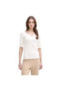 Tom Tailor Denim , T-Shirt, mit Rippstruktur , off white , XXL (44) , XXL (44) , T-Shirt von Tom Tailor Denim