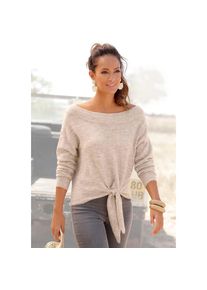 Lascana, Strickpullover mit U-Boot-Ausschnitt und Knoten-Detail, casual-chic, beige-meliert, 36/38, Strickpullover