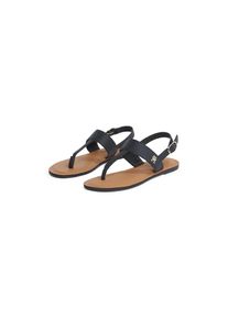 Tommy Hilfiger , Riemchensandale »LEATHER THONG SANDAL«, Sandalette, Sommerschuh, Flats mit Zehensteg , schwarz , 39 , 39 , Sandale mit...