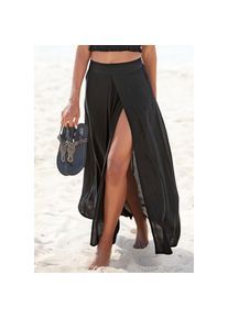 Lascana, Damen, Maxirock mit besonderem Schnitt, langer Rock mit Beinschlitz, Strandrock, schwarz, 34, schwarz, Glatter Bund vorne