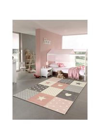 MERINOS, Kinderteppich &raquo;Pastel Kids 20339&laquo; rechteckig 13 mm H&ouml;he handgearbeiteter Konturenschnitt, grau/rosa, Kunstfaser, B : 80 cm 1 Stk. -13 mm, 