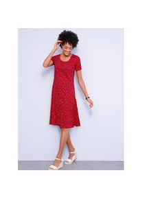 Classic Basics , Jerseykleid »Jersey-Kleid« , erdbeere-ecru-bedruckt , Normalgrößen , 46 -Normalgrößen , 46 , paspelierter Rundhals-Ausschnitt