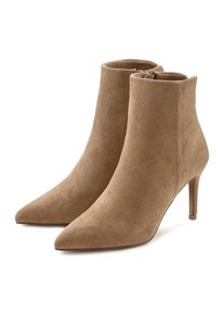 Lascana , High-Heel-Stiefelette in spitzer Form & Pfennigabsatz, Reißverschluss Stiefel VEGAN , beige , 39 , 39 , Mit femininem Pfennigabsatz und...