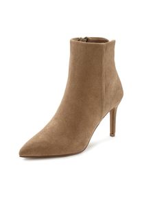 Lascana , High-Heel-Stiefelette, in spitzer Form & Pfennigabsatz, Reißverschluss Stiefel VEGAN , beige , 39 , 39 , Mit femininem Pfennigabsatz und...