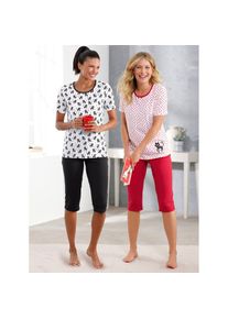 wäschepur wäschepur , Capri-Pyjama , weiß-schwarz-bedruckt + weiß-rot-bedruckt , 48/50 , 48/50 , Single-Jersey