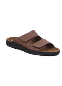 Rohde , Pantolette »Soltau-H«, Sommerschuh, Schlappen, Hausschuh mit Klettverschlüssen , dunkelbraun , 40 , 40 , Hausschuh mit kontrastfarbener Naht