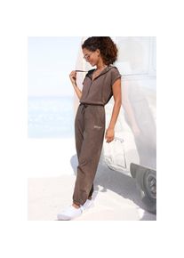 Venice Beach , Overall aus Jerseyware, kurzärmliger Jumpsuit mit Taschen , taupe , 44