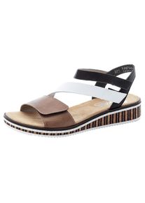 Rieker , Riemchensandale, Sommerschuh, Sandalette, Keilabsatz, im modernen Look , braun-weiß-schwarz , 42 , 42 , Mit praktischen Klettverschlüssen