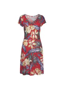 Lascana, Damen, Sommerkleid mit V-Ausschnitt im Alloverdruck, T-Shirtkleid aus Jersey, Strandkleid, rot-blau-bedruckt, N-Gr, 34 -N-Gr, rot-blau-