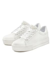 Lascana, Damen, Sneaker mit Perlen, Schn&uuml;rhalbschuhe, Freizeitschuhe, VEGAN, wei&szlig;, 38, wei&szlig;, Mit dezenter Perlen-Verzierung f&uuml;r einen pfiffigen Look
