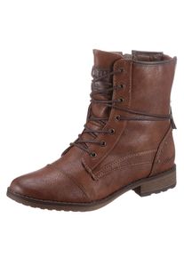 Mustang Shoes , Schnürstiefelette, mit schaftumspielender Schnürung , cognac-used , 40 , 40 , Tolle Stiefelette mit Innen-Reißverschluss