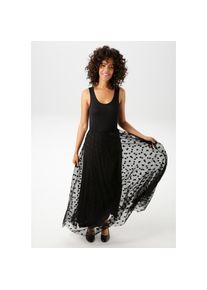 Aniston CASUAL , Maxikleid, mit getupften Mesh verziertem Rockteil , schwarz , N-Gr , 40 -N-Gr , 40 , Ärmelloses Kleid aus weich fließender,...