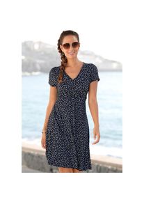 Vivance , Jerseykleid, mit Blümchenprint und V-Ausschnitt, figurschmeichelndes Sommerkleid , schwarz-blau-geblümt , N-Gr , 34 -N-Gr , 34 , Tiefer...