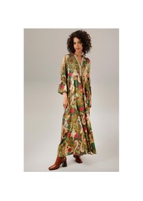 Aniston CASUAL, Damen, Maxikleid mit farbenfrohem Blumen- und Paisley-Druck, gr&uuml;n-hellbeige-fuchsia-petrolhallbraun-orange-schwarz, N-Gr, 48 -N-Gr, 