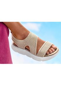 Lascana, Damen, Sandale &raquo;Sommerschuh&laquo; Sandalette, Sommerschuh aus elastischem Textil besonders leicht VEGAN, beige, 38, beige, Textilschuhe, 