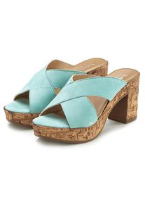 Lascana, Damen, Pantolette Mule, Sandale, offener Schuh aus Leder mit Blockabsatz, t&uuml;rkis, 41, t&uuml;rkis, Made in Italy