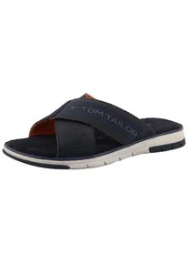 Tom Tailor , Pantolette, Sommerschuh, Schlupfschuh, Bequemschuh mit plakativem Logoschriftzug , navy , 46 , 46 , Bequeme Pantolette im angesagten...