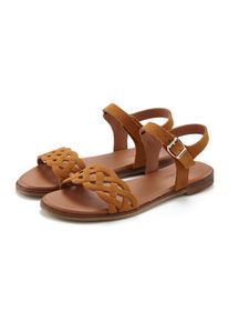 Lascana, Damen, Sandale &raquo;Sommerschuh&laquo; Sandalette, Sommerschuh aus Leder mit Cut-Outs und weicher Innensohle, camelfarben, 35, camelfarben, Made in 