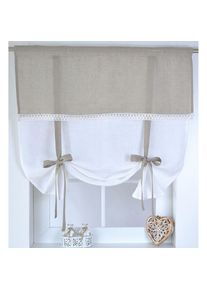Kutti , Raffrollo »Venezia«, mit Stangendurchzug, Raffgardine weiß natur, Leinen, blickdicht, mit Spitze , natur/weiß/beige , 100 cm