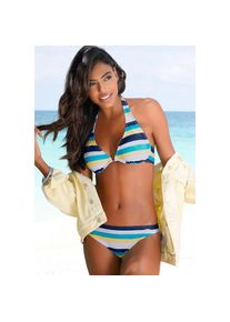 Venice Beach , Bügel-Bikini, mit herausnehmbaren Softcups , marine-gelb-gestreift , Cup C , 36 -Cup C , 36 , In modernem Streifendesign