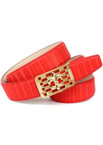 Anthoni Crown, Damen, Lederg&uuml;rtel, mit goldfarbener stilisierter Lilien-Schnalle, rot, rot, Keine Dornschlie&szlig;e und keine L&ouml;cher im Leder
