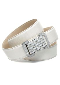 Anthoni Crown, Damen, Lederg&uuml;rtel in Hirschpr&auml;gung, wei&szlig;, grafische Schlie&szlig;e, wei&szlig;, wei&szlig;, Hochwertiges Rindsleder