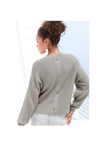 Lascana, Rundhalspullover mit Zierkn&ouml;pfen hinten, lockerer Strickpullover, grau meliert, 32/34, Rundhalspullover