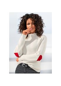 Lascana, Stehkragenpullover mit Herzchendetails, lockerer Strickpullover, wollwei&szlig;, 36/38, Stehkragenpullover