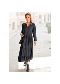 Lascana, Damen, Maxikleid mit Alloverprint und Volants, lang&auml;rmlig, Druckkleid, casual-chic, grau-schwarz-bedruckt, N-Gr, 38 -N-Gr, grau-schwarz-