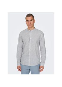 Only & Sons ONLY & SONS, Herren, Langarmhemd &raquo;ONSCAIDEN LS MAO STRIPE LINEN SHIRT NOOS&laquo;, dark navy, N-Gr, XXL -N-Gr, dark navy, Langarmhemd von Only & Sons