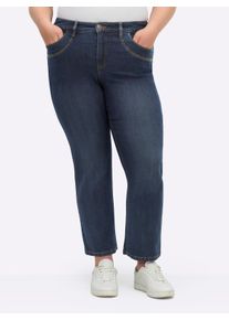 sheego Dames Rechte jeans met knoopsgatelastiek in dark-blue ,maat 42, Witt, 76% Katoen, 22% Polyester, 2% Elastan