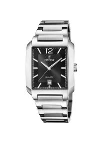 Festina, Herren, Quarzuhr &raquo;On The Square&laquo; Armbanduhr, Herrenuhr, Damenuhr, Edelstahlarmband, Datum, silberfarben-schwarz, silberfarben-schwarz, 