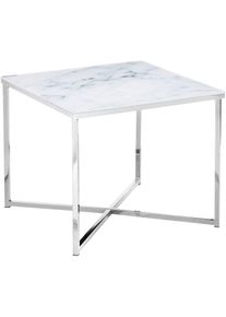 Salesfever , Beistelltisch, Tischplatte in Marmoroptik , Weiß/Chromfarben + Chromfarben + Weiß