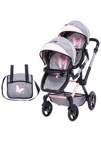 BAYER , Puppen-Zwillingsbuggy »Xeo Twin grau/rosa«, mit Wickeltasche , grau/rosa