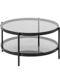 ACTONA GROUP , Couchtisch »Bayern«, Rauchfarbene Glastischplatte, Metallgestell, Ablageboden, runde Form , Grau + Schwarz + Grau