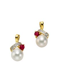 Firetti, Damen, Paar Ohrstecker &raquo;Schmuck Geschenk Gold 333 Ohrschmuck Farbstein Edelstein Rubin&laquo; mit Rubin - mit S&uuml;&szlig;wasserzuchtperle - mit Diamanten, 