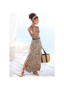 Buffalo , Maxikleid, mit Alloverdruck und Schlitz, Sommerkleid, Strandkleid , beige-jeansblau bedruckt , N-Gr , 44 -N-Gr , 44 , V-Ausschnitt