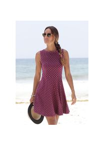 Beach Time Beachtime , Strandkleid mit Alloverdruck, Sommerkleid aus elastischer Baumwolle , bordeaux-weiß , N-Gr , 34 -N-Gr , 34 , Hoher Rundhalsausschnitt