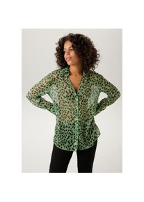 Aniston CASUAL , Hemdbluse, mit trendfarbenem Animal-Print , grün-schwarz-wollweiß , 40 , 40 , Bluse aus leicht transparentem Chiffon