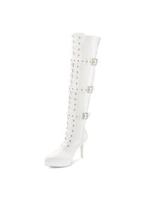 LASCANA Belle Affaire , Overkneestiefel »High-Heel-Stiefelette mit Plateau«, erotische Lack-Optik, mit Zierschnallen , weiß , 40 , 40 , In...