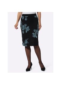 Classic Basics , Strickrock , schwarz-türkis-gemustert , 50 , 50 , extravagantes Jacquard-Dessin