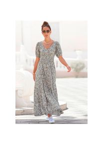 Vivance , Maxikleid, mit Blümchendruck und V-Ausschnitt, luftiges Sommerkleid , grau-bedruckt , N-Gr , 34 -N-Gr , 34 , Tiefer V-Ausschnitt