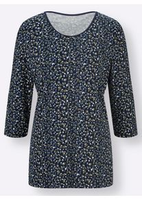 Dames Vrijetijdsshirt in marine geprint ,maat 38, WITT, 100% Katoen