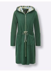 feel good Dames Badjas in mos/eucalyptus gedessineerd ,maat 36/38, Witt, 80% Katoen, 20% Polyester. Capuchonvoering: 100% Katoen