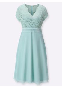 Damen Cocktailkleid mit kunstvollem Spitzeneinsatz in kalkmint ,Gr&ouml;&szlig;e 42, WITT, 100% Polyester. Spitze: 90% Polyamid, 10% Elasthan